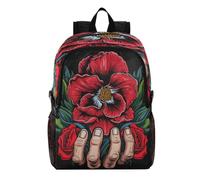 Linnyio Red Poppies Skeletal Hand Foldable Waterproof Lightweight Backpack Hiking Daypack Packable for Travel Camping Outdoor