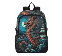 Linnyio Sea Dragon Blue Red Mystical Fierce Foldable Waterproof Lightweight Backpack Hiking Daypack Packable for Travel Camping Outdoor