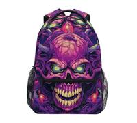 Linnyio Skull Purple Creepy Intricate School Backpack for Girls Boys Bookbags Stylish Design Student Bags