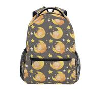 Linnyio Sleeping Lions Moon Yellow Stars School Backpack for Girls Boys Bookbags Stylish Design Student Bags