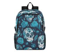 Linnyio Sugar Skulls Blue Roses Floral Foldable Waterproof Lightweight Backpack Hiking Daypack Packable for Travel Camping Outdoor