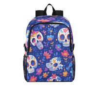 Linnyio Sugar Skulls Flowers Blue Foldable Waterproof Lightweight Backpack Hiking Daypack Packable for Travel Camping Outdoor