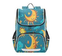 Linnyio Sun Moon Stars Clouds Colorful Bookbag Student Backpack High-capacity Bag for Girls Boys