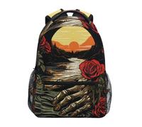 Linnyio Sunset River Beautiful Red Roses School Backpack for Girls Boys Bookbags Stylish Design Student Bags