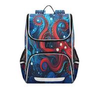 Linnyio Vibrant Red Swirling Blue Ocean Bookbag Student Backpack High-capacity Bag for Girls Boys
