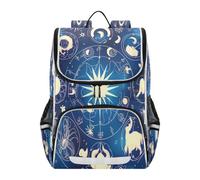 Linnyio Zodiac Circle Starry Blue Mystical Bookbag Student Backpack High-capacity Bag for Girls Boys