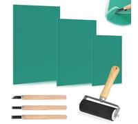 Lino Printing Kit, 3 PCS A4 A5 A6 Lino Sheets with Brayer Roller and 3 Cutter Tools Green Soft Flat Surface Linocut Printing Plates Set for Engraving Stamps Crafts