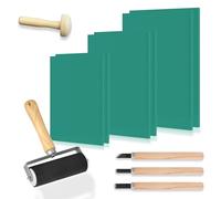 Lino Printing Kit, 6 PCS (A4 A5 A6)*2 Lino Sheets with Cutter Tools and Rubber Brayer Roller for Printmaking and More Crafts Block Printing kit
