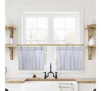Lino Rosa 24x18 Inch Length Striped Kitchen Pinch Pleat Small Curtains with Hooks for Bathroom Windows Navy Blue