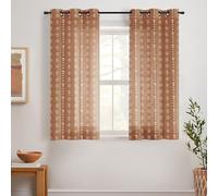 Lino Rosa 54 Inch Short Boho Curtains, Semi Sheer Linen Floral Pattern Drapes for Bedroom Kitchen Window 2 Panel Set 36x54 in Length