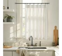 Lino Rosa Bathroom Curtains Window,Short Sheer Linen Pinch Pleated Curtains for Kitchen Cafe 45 Inch Length