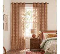 Lino Rosa Rust Orange Bohemian Curtains for Living Room,Sheer Ceiling to Floor Length Indian Boho Style Unique Curtains 96 Inches Long 2 Panel Set,Terracotta Color and Cream