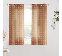 Lino Rosa Short Curtains Sets for Kitchen Windows,Sheer Boho Vintage Farmhouse Western Bathroom Decor,Terracotta Red Rust Orange