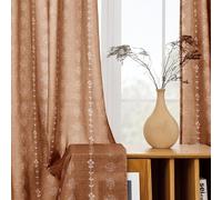 Lino Rosa Terracotta Boho Curtains 84 Inch Length 2 Panels Set Vintage Floral Farmhouse for Living Room,Patterned Sheer Linen Aztec Printed Western Long Rustic Vintage for Bedroom,Rust Colored