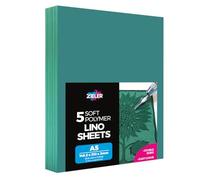 Lino Sheets - A5 Lino Printing Block Sheets - by Zieler® - Double-Sided, Easy-Carve Soft Lino Block 210x148x3mm Sheets. Ideal for School or Home - (Pack of 5)