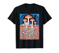 Linocut Mycelium Root Network Fungi Forager T-Shirt