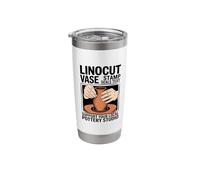 Linocut Vase Stamp Seals Text Support Your Local Pottery Stainless Steel Insulated Tumbler