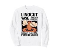 Linocut Vase Stamp Seals Text Support Your Local Pottery Sweatshirt