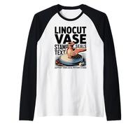 Linocut Vase Stamp Seals Text Your Support Local Pottery Raglan Baseball Tee