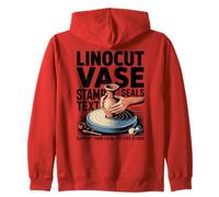 Linocut Vase Stamp Seals Text Your Support Local Pottery Zip Hoodie