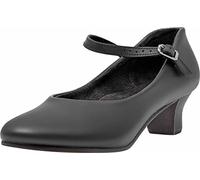 Linodes PU Leather Ankle Strap Character Shoe 1.55'' Dance Shoes for Women-UPD, Black, 7 UK Wide
