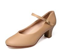 Linodes PU Leather Ankle Strap Character Shoe 1.55'' Dance Shoes for Women-UPD, Brown-2'' Heel, 8.5 UK