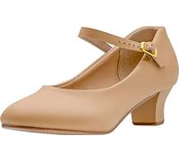 Linodes PU Leather Ankle Strap Character Shoe 1.55'' Dance Shoes for Women-UPD, Brown, 9.5 UK Wide