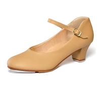 Linodes PU Leather Ankle Strap Character Tap Shoe 1.55'' Dance Shoes for Women, Brown, 5 UK