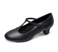 Linodes PU Leather T-Strap Character Tap Shoe 1.55'' Dance Shoes for Women, Black, 5.5 UK