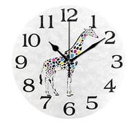 linomo Abstract Colorful Giraffe Wall Clock Decor, Silent Non Ticking Round Clock Quiet for Kitchen Living Room Bedroom Bathroom Office
