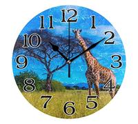 linomo African Animal Giraffe Wall Clock Decor, Silent Non Ticking Round Clock Quiet for Kitchen Living Room Bedroom Bathroom Office
