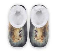 linomo African Animal Lion Slippers for Women, Womens House Slippers Indoor Slipper Socks House Shoes Bedroom Socks Shoe Multicolor