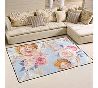 linomo Area Rug Flower Rose Cute Cupid Floor Rugs Doormat Living Room Home Decor, Carpets Area Mats for Kids Boys Girls Bedroom 31 x 20 Inches