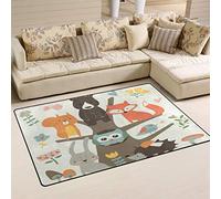 linomo Area Rug Fox Bear Owl Rabbit Hedgehog Floor Rugs Doormat Living Room Home Decor, Carpets Area Mats for Kids Boys Girls Bedroom 60 x 39 Inches