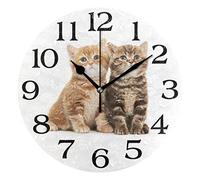 linomo British Shorthair Kitten Cat Wall Clock Decor, Silent Non Ticking Round Clock Quiet for Kitchen Living Room Bedroom Bathroom Office