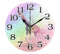 linomo Colorful Giraffe Wall Clock Decor, Silent Non Ticking Round Clock Quiet for Kitchen Living Room Bedroom Bathroom Office