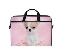 Linomo Computer Bag Cute Chihuahua Dog Pink Rose Laptop Sleeve Case Briefcase Messenger Sleeve Laptop Shoulder Bag fits 13 Inch 14 Inch 14.5 Inch Laptop for Women Men Office Kids School