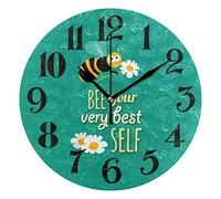 linomo Cute Animal Honey Bee Wall Clock Decor, Silent Non Ticking Round Clock Quiet for Kitchen Living Room Bedroom Bathroom Office