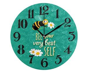 linomo Cute Animal Honey Bee Wall Clock Decor, Silent Non Ticking Round Clock Quiet for Kitchen Living Room Bedroom Bathroom Office