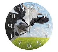 linomo Cute Animal Milk Cow Face Wall Clock Decor, Silent Non Ticking Round Clock Quiet for Kitchen Living Room Bedroom Bathroom Office