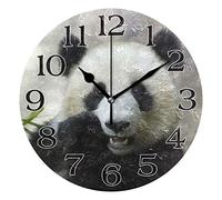 linomo Cute Animal Panda Wall Clock Decor, Silent Non Ticking Round Clock Quiet for Kitchen Living Room Bedroom Bathroom Office