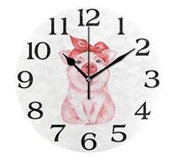 linomo Cute Animal Pig Wall Clock Decor, Silent Non Ticking Round Clock Quiet for Kitchen Living Room Bedroom Bathroom Office