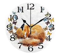 linomo Cute Fox Butterfly Wall Clock Decor, Silent Non Ticking Square Clock Quiet for Kitchen Living Room Bedroom Bathroom Office
