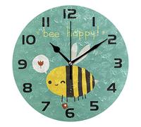 linomo Cute Happy Honey Bee Wall Clock Decor, Silent Non Ticking Round Clock Quiet for Kitchen Living Room Bedroom Bathroom Office