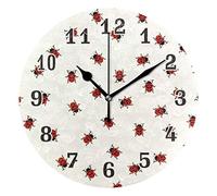 linomo Cute Ladybug Red Ladybird Pattern Wall Clock Decor, Silent Non Ticking Round Clock Quiet for Kitchen Living Room Bedroom Bathroom Office