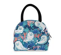 linomo Cute Seal Sea Animal Lunch Bag Cooler Bag Insulated Lunch Box Tote Bag Handbag for Kids Boys Girls Womens Men