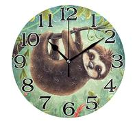 linomo Cute Sloth Leaves Wall Clock Decor, Silent Non Ticking Square Clock Quiet for Kitchen Living Room Bedroom Bathroom Office