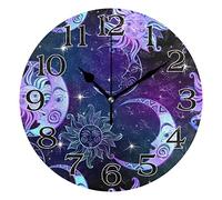linomo Cute Sun Moon Star Wall Clock Decor, Silent Non Ticking Round Clock Quiet for Kitchen Living Room Bedroom Bathroom Office