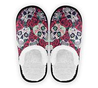 linomo Floral Flower Sugar Skull Slippers for Women Men Kids, Womens House Slippers Indoor Slipper House Shoes Bedroom Travel Shoe Multicolor