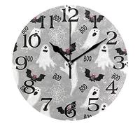 linomo Funny Cute Ghost Bat Wall Clock Decor, Silent Non Ticking Round Clock Quiet for Kitchen Living Room Bedroom Bathroom Office